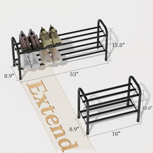 AUGOHCMIL 2-Tier Closet, Expandable Shoe Rack, Metal Shoe Storage Shelf, Adjustable Shoes Organizer for Entryway