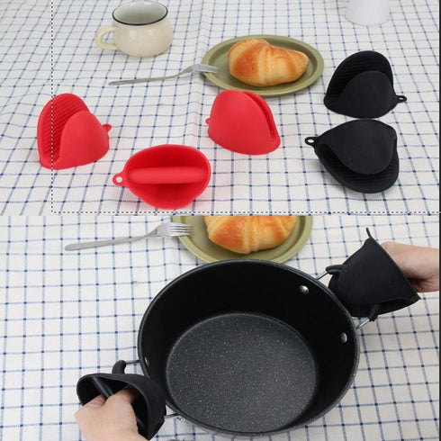 Silicone Oven Mitts - Mini Finger Protector Pot Holder for Cooking, Baking, BBQ, Heat Resistant Gloves, 2 Pairs (Black,