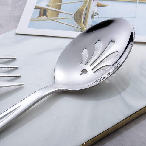 Stainless Steel Serving Spoon Set, 3 Large and 3 Slotted Spoons, 9.5-Inch Catering Set