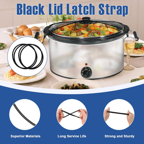 Black Lid Latch Strap Rubber Band for Hamilton Beach Crock Pot Slow Cooker, 6,7,8 Quart, Sturdy Material 2 Pcs