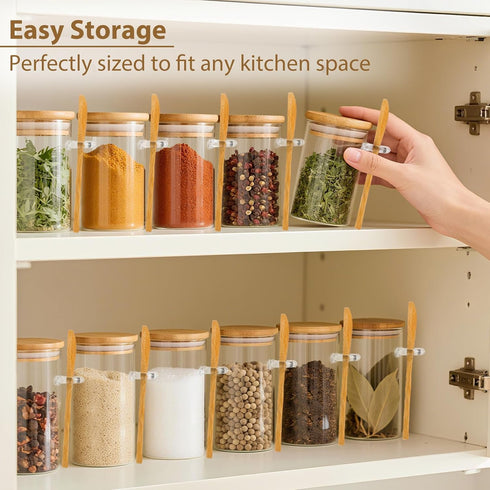 12 Pack 8 oz Set TBWIND Round Glass Spice Jars with Lids and Spoons Airtight Small Spice Containers with Labels, Clear