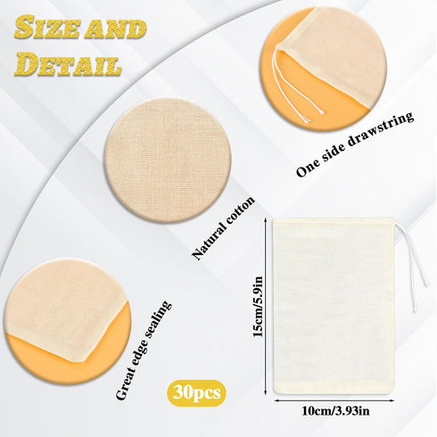 Reusable Spice Bags for Cooking, 30PCS Muslin Tea Bags with Drawstring, Empty Sachet Bags for Spices 4x6 Inch