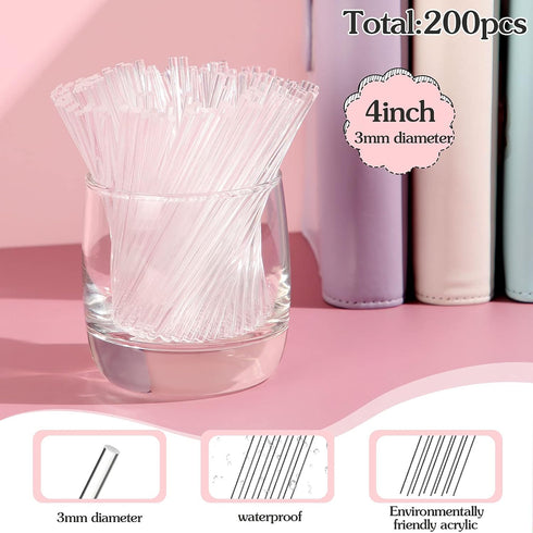 Zopeal 200 Pieces Clear Acrylic Lollipop Sticks for Cake Pops, Candy Treats, Wedding Halloween Christmas Toppers (4