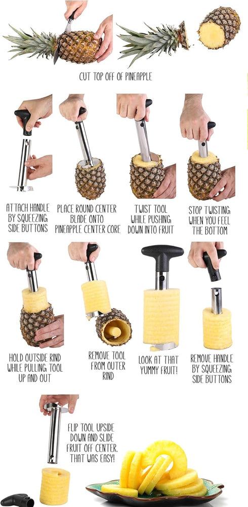Apple Corer + Pineapple Tool + Herb Kale Stripper by BRIGHT KITCHEN, Stainless Steel Lever Tool with Cherry Red Grip