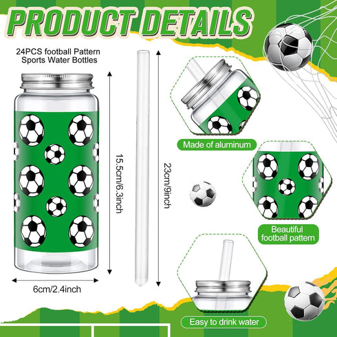 Maxdot 24 Pack 14.2 OZ Soccer Plastic Cups with Lid and Straw Bulk Soccer Cup with Lid and Straw Clear Reusable Plastic