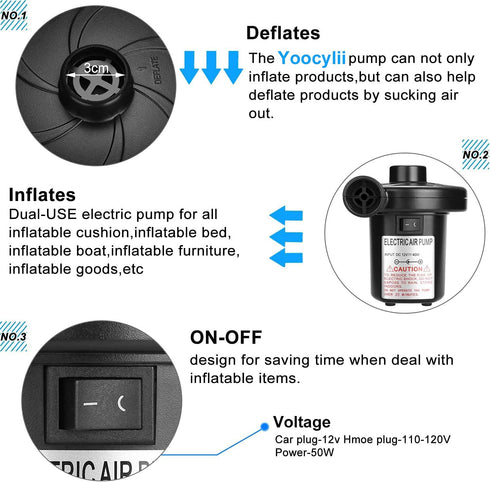 Swimming Air Pump Air Mattress Pump for Inflatables Blow up Pool Raft Bed Boat Toy, Quick-Fill, for Outdoor Camping