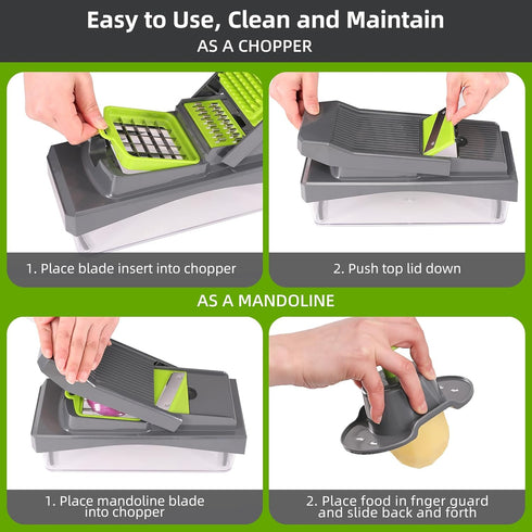 Vegetable Chopper, Cheese Slicer, Food Chopper, 10 in 1 Veggie Chopper with Container, Gray