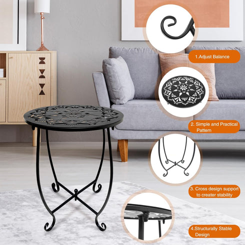 Fashion&cool 17Inch) (1) Patio Side Table, Weather Resistant Metal Side Table, Small Round Outdoor End Table Accent