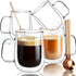Double Walled Glass Coffee Mugs 16 OZ, Borosilicate Glass Coffee Cups Set