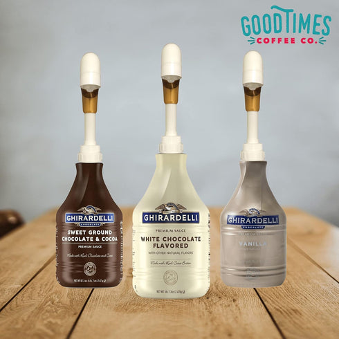 Good Times Coffee Co. Sauce Pump Dispenser (Pack of 2) - Fits 87.3 to 90.4 Ounce Bottles, Gold
