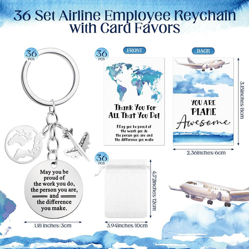 Tondiamo Flight Attendant Gifts Bulk Airplane Keychain with Thank You Cards for Travel Adventure Party Favor Holiday