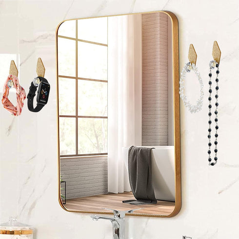 4 Pack Diamond Shaped Crystal Glass Wall Hooks, Rose Gold Jewelry Organizer for Hats, Necklaces, and Clothes