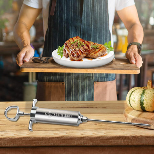 Meat Injector Syringe Kit with 3 Professional Marinade Needles for BBQ Grill, Turkey, Brisket; 2-oz Capacity, User