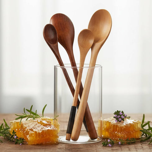 4 Set, 4 Pcs Wood Spoon Pcs Long Wooden Mixing Spoons,Wood Honey Spoons, Natural Wooden Spoons for Eating, Oatmeal