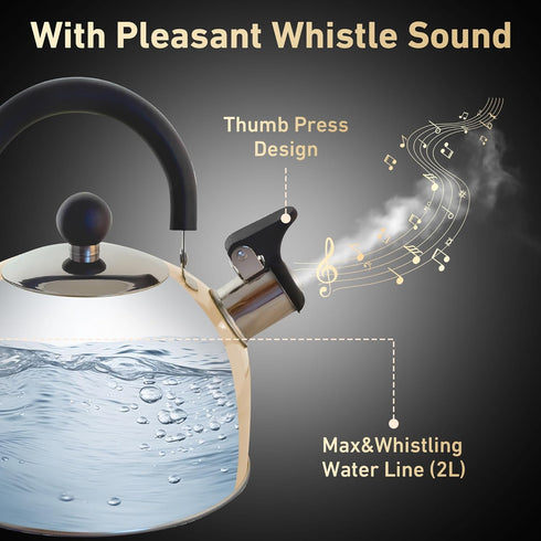Lily's Home 2 Quart Stainless Steel Whistling Tea Kettle, Perfect Stovetop Tea and Water Boiler for Home or Dorm