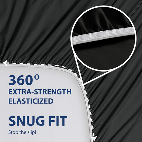 Cathay Home Luxury Wrinkle and Fade Resistant Microfiber Fitted Sheet, 14-inch Standard Pocket, Black, Full
