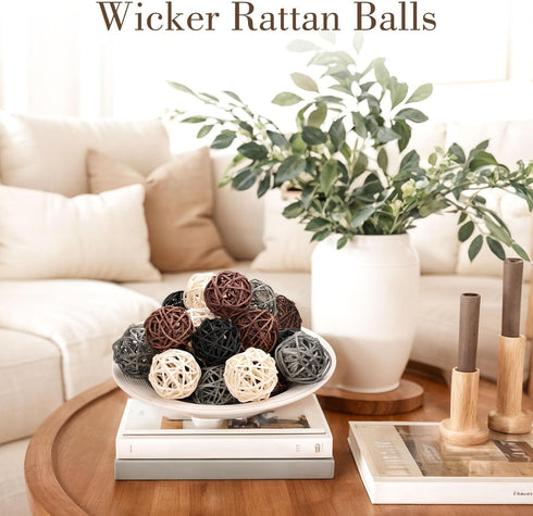 DomeStar 24PCS Brown Decorative Balls, 2 Inch Rattan Balls for Bowl Centerpiece Decor