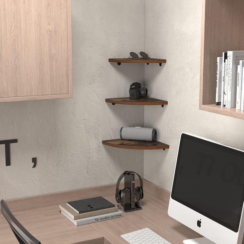 6 Pack HORLIMER Wall Mount Floating Corner Shelf, Rustic Wood Corner Wall Shelves for Bedroom, Living Room, Bathroom