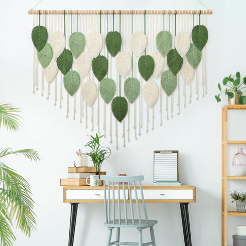 51.5"W 33.5"L Weldomcor Large Macrame Wall Hanging, Boho Leaves Macrame Tapestry Wall Decor Handmade Woven Hanging