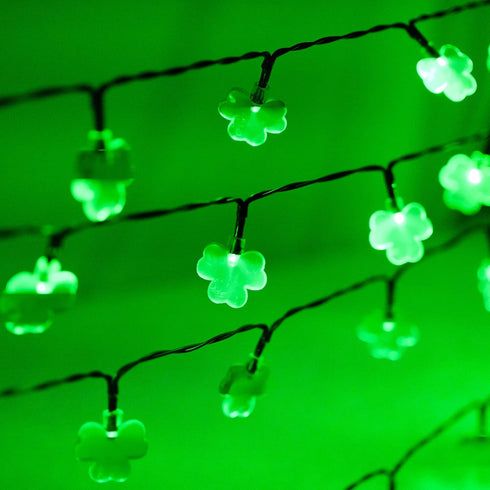 2 Pack 50 8 Dazzle Bright LED St. Patrick's Day Shamrock String Light, Battery Operated Clover String Lights