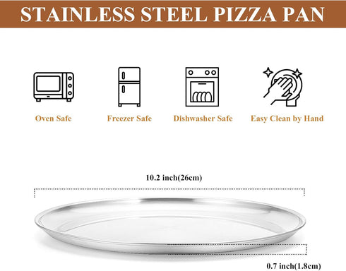 Deedro Pizza Baking Pan Pizza Sheet, 10 inch Stainless Steel Pizza Tray Round Pizza Oven Pan for Home Restaurant Pizzeria, Nontoxic & Heavy Duty, Easy Clean & Dishwasher Safe, Set of 2 by Deedro