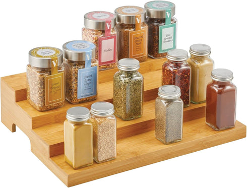 mDesign Bamboo Spice and Food Kitchen Cabinet Pantry Shelf Organizer - 4-Tier