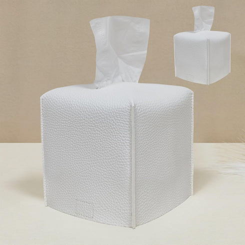 HOMOTEK 2 Pack Tissue Box Cover, Square PU Leather Tissue Holder, Decorative Facial Tissue Cube Paper Organizer for