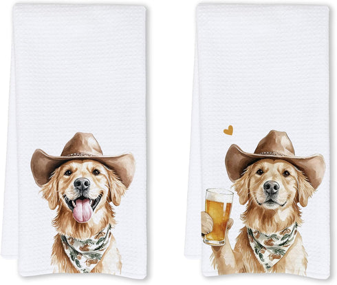 Cabana Bro Funny Cowboy Golden Retriever Kitchen Towels, Golden Retriever Gifts for Women Men,