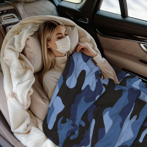 Perinsto 60"X50" Camouflage Blue Throw Blanket Ultra Soft Warm All Season Military Camo Decorative Fleece Blankets