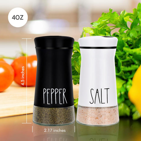 Farmhouse Salt and Pepper Shakers with Adjustable Pour Holes, Refillable Salt Shaker by Aelga, Ideal for Himalayan