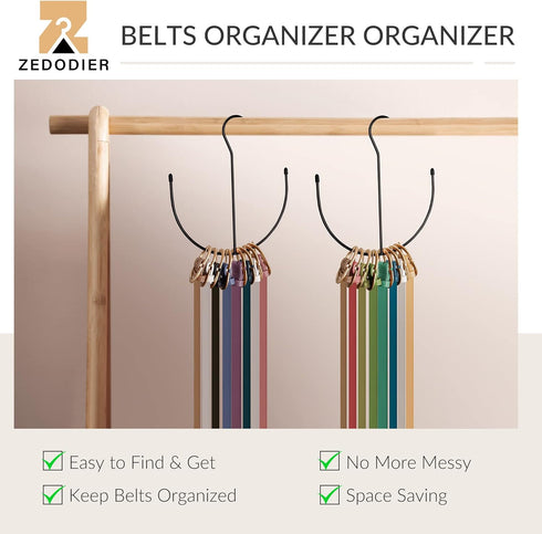 2 Pack Closet Closet ZEDODIER Belt Hangers, Belt Rack Black Accessories Organizers, Organizer Hook Rack for Belt, Ties