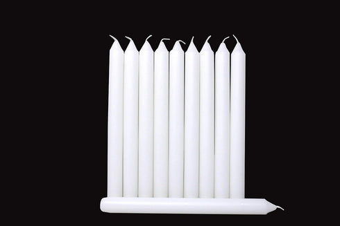 Rambue White Dinner Table Candle 9.5 Inch Long, Dripless Smokeless Burn 8 Hours, 10 Pack Candles
