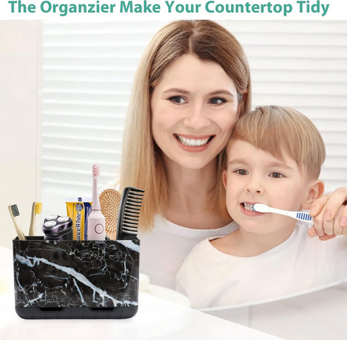Boperzi Black Toothbrush Holder, Detachable Anti-slip Marble Organizer for Bathroom Countertop with Drainage Holes