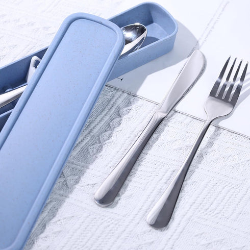 HANSGO 3PCS Portable Utensils Set with Case, Reusable Stainless Steel Cutlery for Lunch, Camping, School, Office