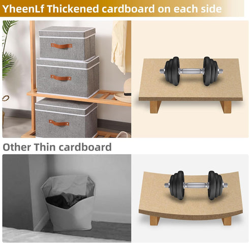 Fabric Storage Bins with Lids, Linen Foldable Storage Boxes, Closet Storage Organizer Containers with Handles, Grey,