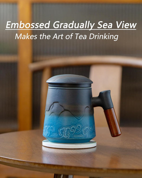15.2 oz ZENS Tea Cup with Infuser and Lid for Loose Leaf Tea Steeper, Ceramic Tea Mug with Fine Tea Strainers