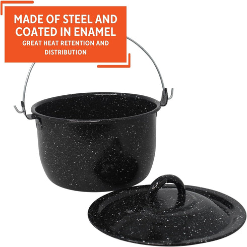 Mirro 3 Quart Enamel Convex Kettle, Black with Speckles for Cooking and Serving