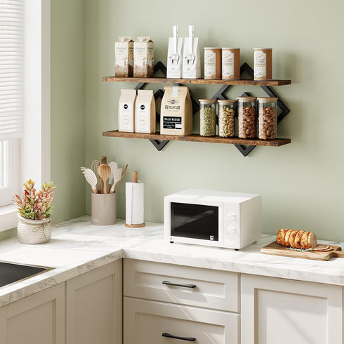 Set 2 2-Tier ELYKEN Floating Shelves for Wall, of Hanging Shelves, Wall Mounted Storage Shelves for Books & Decor