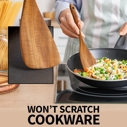 Wooden Spoon Sets - 6-Pcs Cooking Utensils - Smooth Finish Teak Wooden Spoons for Cooking - Non-Stick Wooden Utensils