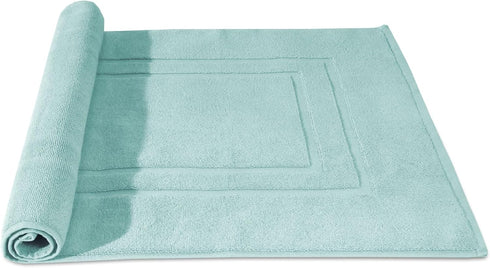 Feather & Stitch 2 Piece Bath Mats (30x21 Inch), 100% Cotton Terry, Non-Slip Soft Absorbent Washable Mats - Sea Foam