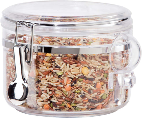 OGGI Clear Canister Airtight 28oz - Clamp Lid & Spoon, Ideal for Kitchen & Pantry Storage of Bulk Dry Food