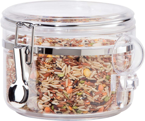 OGGI Clear Canister Airtight 28oz - Clamp Lid & Spoon, Ideal for Kitchen & Pantry Storage of Bulk Dry Food