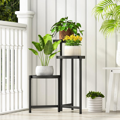 outdoor-3 9in Plant Stand indoor Tier black Tall Metal Flower Pot Holder Wide Potted Display Rack - Heavy Duty Corner