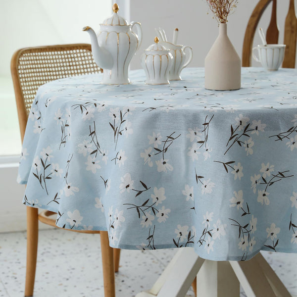 Pastoral Round Tablecloth - 60 Inch Dia. - Linen Fabric, Washable Dust-Proof Wrinkle Resistant Table Cover, Floral