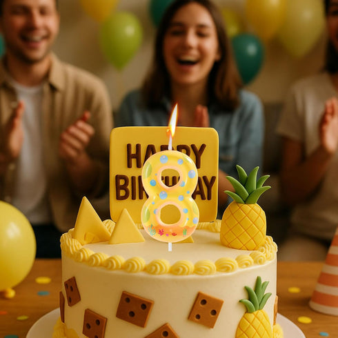 SAVITA (8) Sponge-Themed Number Birthday Candle, Cute Yellow Dot Print Cartoon Cake Topper Number Candle for Kids Party