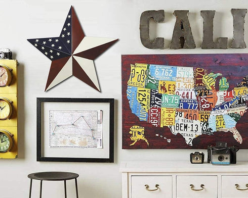 Y&K Decor American Barn Star, US Flag Star Outdoor Metal Barn Patriotic Wall Decoration
