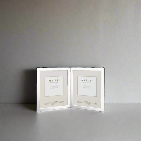 Maturi Silver Plated Double Photo Frame, Flat Edge Portrait, 4 x 6-inch (10 x 15cm)