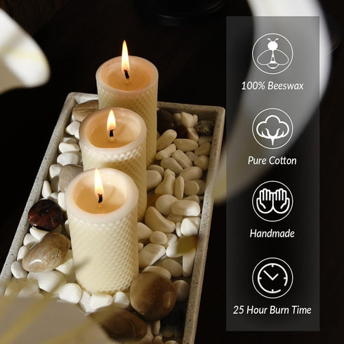 Pack 6 (2inch 4 inch Pure Natural Beeswax Pillar Candles Bulk - of - Honeycomb Surface, No Scent