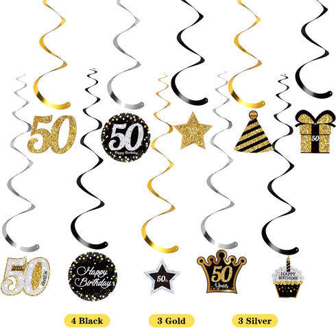 Blulu 50th Birthday Party Foil Hanging Swirls Decorations, 30 Pcs Glitter Celebration Cutouts