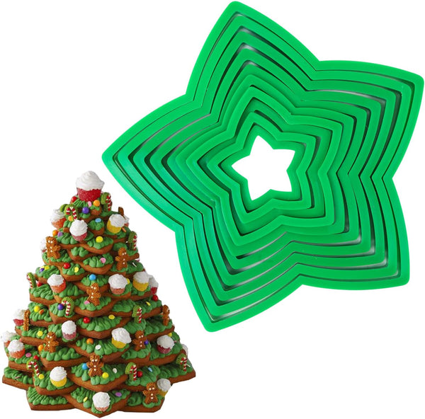 KAISHANE 10pcs 3D Christmas Tree Cookie Cutter Set, Star Cookie Cutters for XMAS Decoration and Gift Cookie Tower